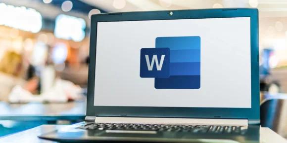 Microsoft Word logo on laptop computer screen